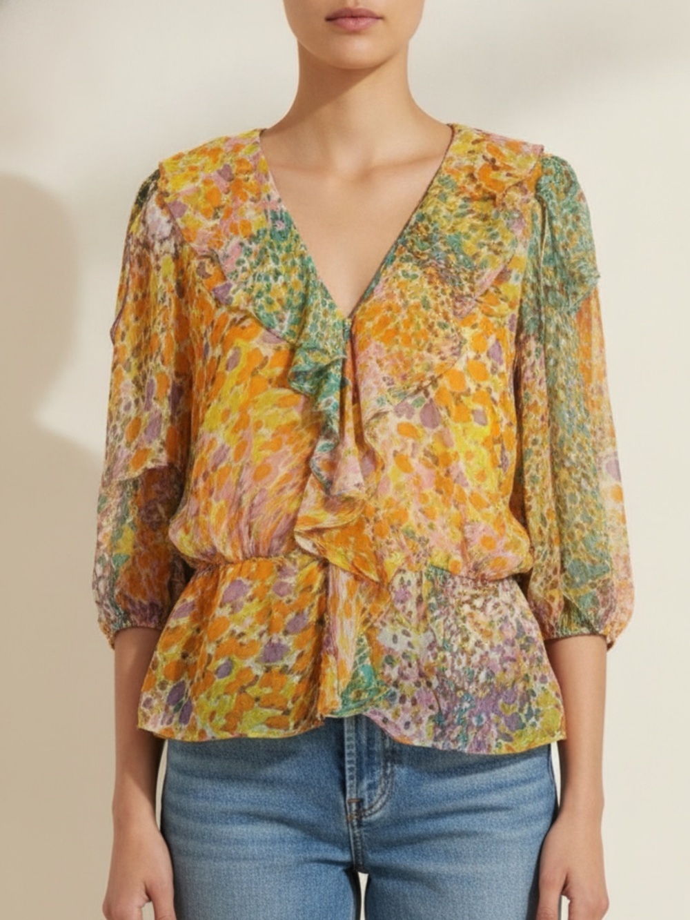 Milly Womens Silk Pastel Confetti Blouson & Matching Tank Under Sz 10 V/Neck